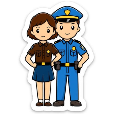 Police man with brown haired girl sticker