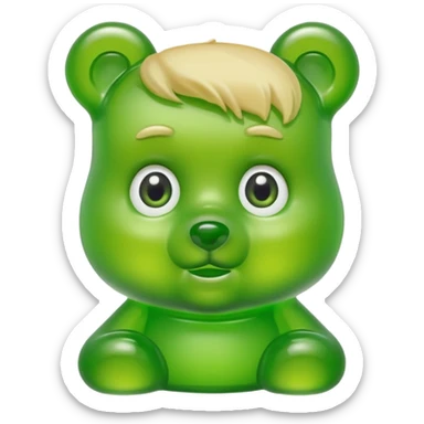green gummy bear with eyes and blond hair only head sticker