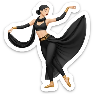 Minimalistic flat vector icon, iOS style, thin black contour on white background. Silhouette of a dancer with scarf or hip belt. Clean, no text, no shadows sticker