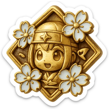 Japanese style badge in diamond color (icy blue/white), traditional crest shape, sakura (cherry blossom) accents, chibi/anime-inspired playful vibe, ninja star accent, no text, sized for Twitch or Discord use, transparent background. sticker