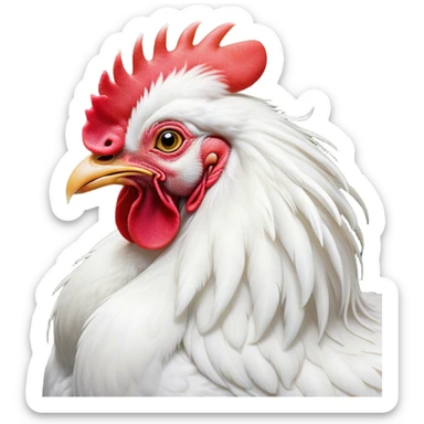 Meme-Worthy Cute Sleeping White Rooster Portrait Emoji, Head resting peacefully with a contented smile, showcasing a robust build and a luxuriously soft pure white plumage, eyes shut in a serene, restful nap, Simplified yet hilariously adorable features, highly detailed, glowing with a soft, drowsy light, high shine, relaxed and utterly lovable, stylized with an air of playful laziness, bright and heartwarming, soft glowing outline, capturing the essence of a comically sleepy rooster, so meme-worthy it feels like it could instantly become the next viral sensation of adorable slumber! sticker