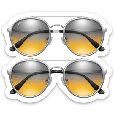 A pair of luxury sunglasses emoji with silver chrome frame, smooth rounded lenses, reflective metallic surface, high-end swag aesthetic, minimal and clean design, iOS emoji style, centered, white background sticker