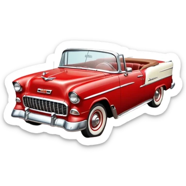 1955 Chevrolet Bel Air Convertible, Red-White color, with brown mud pouring down from above. 32x32 pixels, aspect ratio: 1:1 sticker