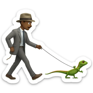 Man walking a lizard on a leash sticker