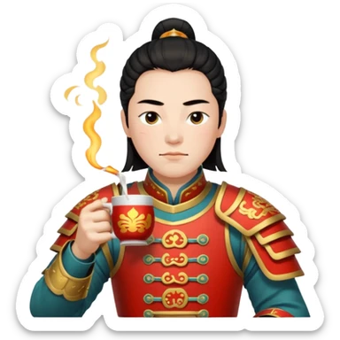 Lu bu squinting while drinking tea  sticker