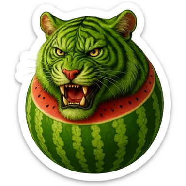 Edit the watermelon tiger character to have an angry expression. Keep the transparent background. sticker