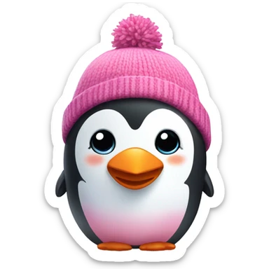 cute pink penguin wearing a beanie sticker