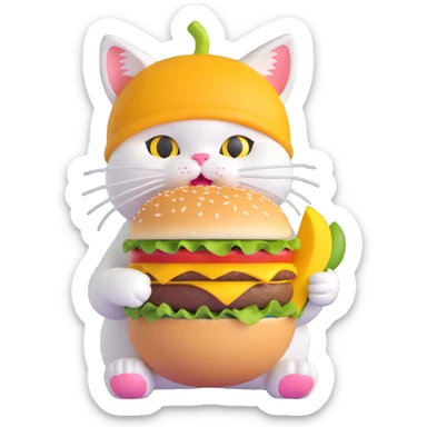 burger cat eating a mango sticker