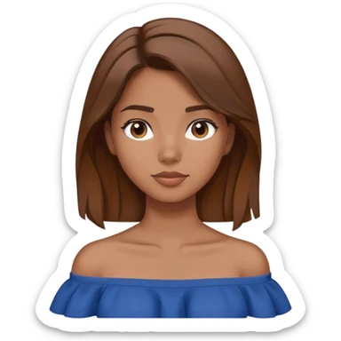 Girl with hair brown and shirt without shoulders clor blue marine and her skin medium brown and white sticker