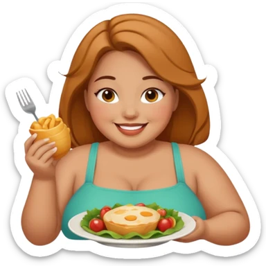 smiling plus size girl enjoying food sticker