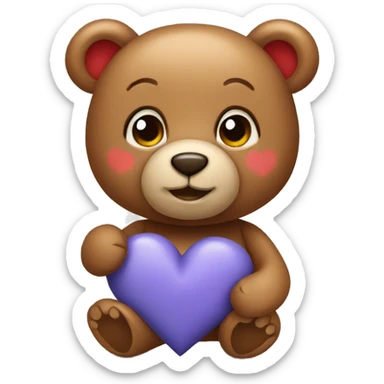 Teddy bear holding a heart sticker