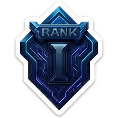 a metal insignia badge for a "rank I", space scifi-futuristic cyberpunk futurepunk sticker