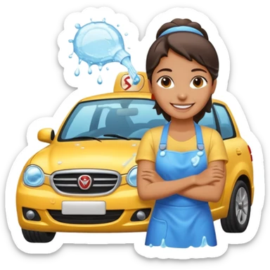 car washer woman with car  sticker