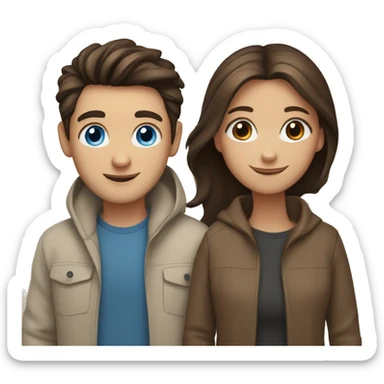 Happy couple: girl with blue eyes, brown hair and boy with brown eyes, black hair  sticker