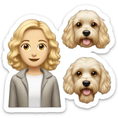 White Cavapoo with a blonde girl and a bearded dark haired guy sticker