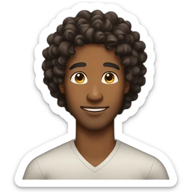 brown skin man with long black curly hair sticker
