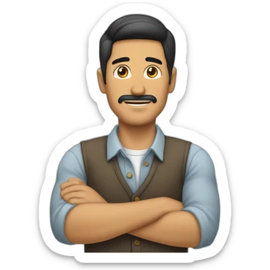 Hombre saludando con el brazo en alto las manos con los.dedos unidos y leventemnte inclinados sticker