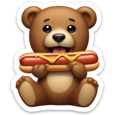 Teddy bear eating a small hotdog sticker