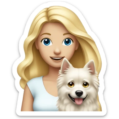 Blonde girl blue eyes holding spitz  sticker