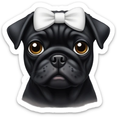 A black pug with a white bow on its head sticker