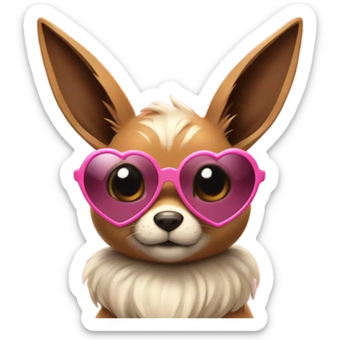 Eevee with pink opaque sunglasses shaped like hearts sticker