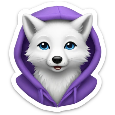 arctic fox wearing a purple hoodie sticker