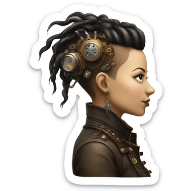 Photorealistic steampunk profile mohawk Caucasia girl sticker