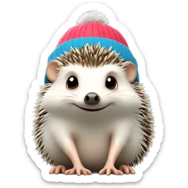 Hedgehog wearing a ski cap sticker