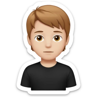 A boy with light brown hair and brown eyes and white skin and black t shirt  sticker