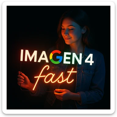 make a girl holding this sign, but sign in made of neon, also add fast below the sign sticker