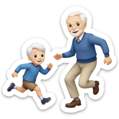 Old grandpa chasing little kids sticker