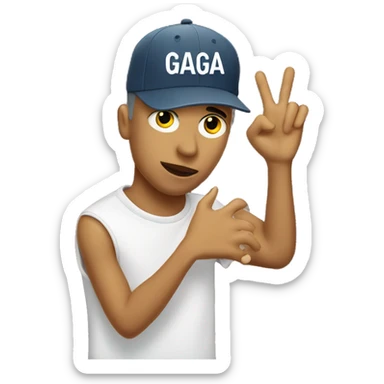 a fan holding his hand up with tshirt that says gaga sticker