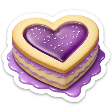 Realistic shortbread cookie in the shape of a heart with Pale Purple color jelly middle filling and sprinkled powder sugar on top. sticker