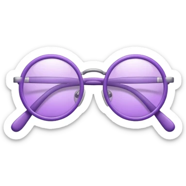 A 3D cartoon lavender-purple round spectacle with thin circular rims, clear lenses, soft shadow. Only glasses sticker