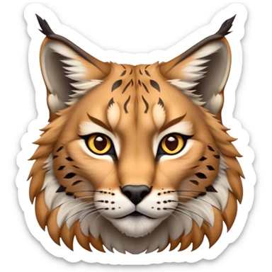 Cinematic-Noble realistic-Lynx-Portrait-Emoji – Poised and regal, with a strong, agile build and a strikingly patterned fur of warm tawny fur accented by bold black ear tufts, deep-set, intelligent amber eyes, simplified yet sharp and sophisticated. zoomed out to show shoulders sticker