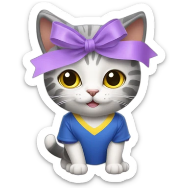 CAT WITH A LILAC RIBBON and dressed as the soccer team of the Las Palmas Sports Union sticker