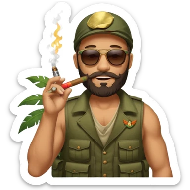brauny vested sunglasses bearded jungle commando smoking a cigar with a grin sticker