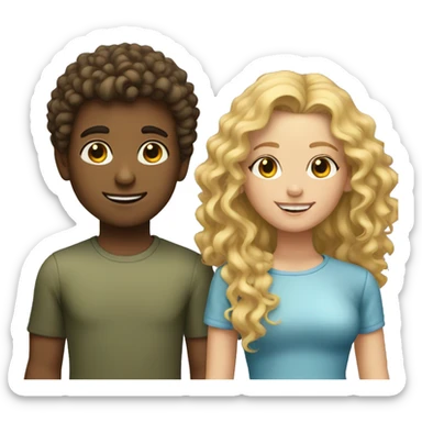 boy with brunette curly hair and girl with blonde hair sticker