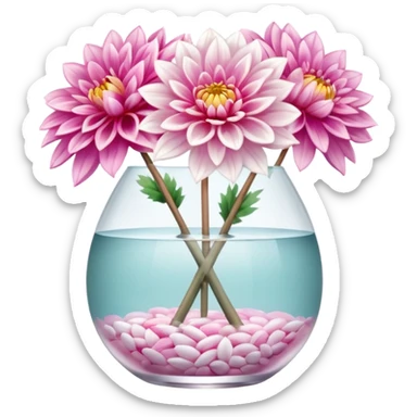 soft pastel realistic dahlia flowers in a clear vase with clear water sticker