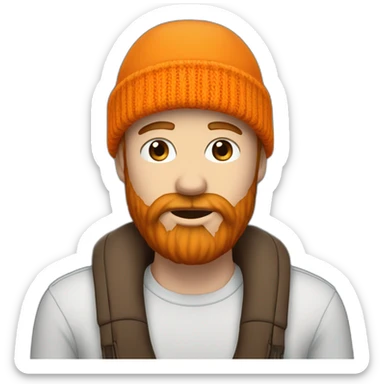 white guy with brown-orange beard, blue eyes and an orange beanie sticker