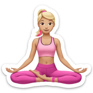 Mujer color de piel moreno claro con cabello rubio, usando un top rosa deportivo y leggins deportivo rosa en una pose de yoga, viendo hacia enfrente con ojos negros y sonriendo sin mostrar los dientes sticker