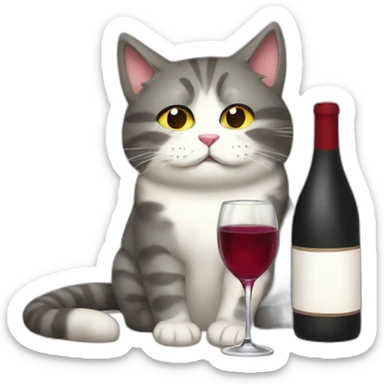 depressed tired kitty drinking wine sticker
