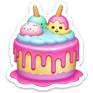 Melted neon kawaii pastel ice cream cake sticker