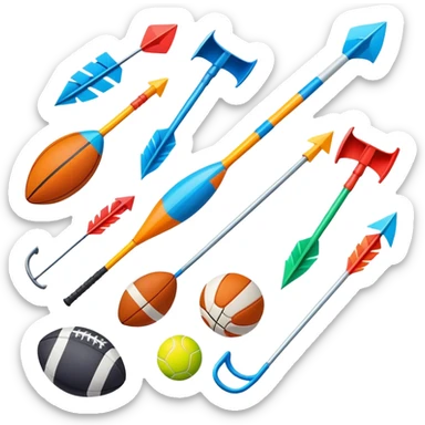 A collection of colorful sports equipment with dynamic growth arrows sticker