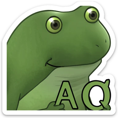 funny frog head emoji with large, centered, very obvious letters 'QA' inside the face sticker