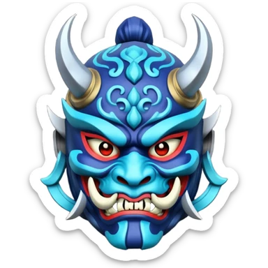 blue samurai oni mask sticker