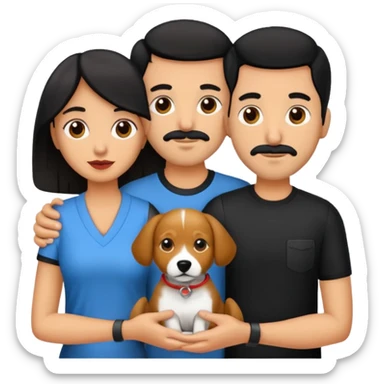 Pareja hombre y mujer, pelo negro ambos, y con dos perritos pincher en sus brazos sticker