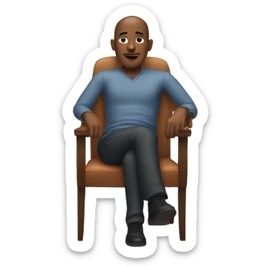 a bald black man sitting fast paced on a chair sticker
