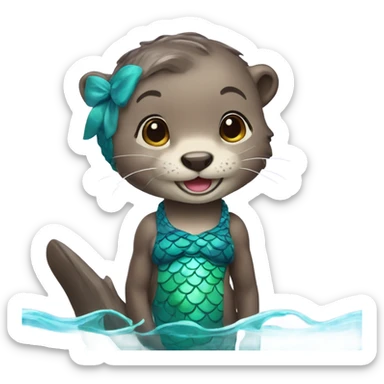 A cute and happy otter face wear mermaid clothes sticker