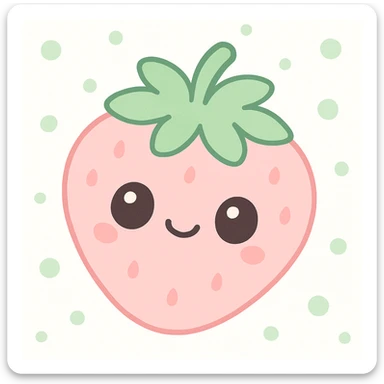 kawaii style happy strawberry with a cute face, soft pinks and greens, simple background sticker